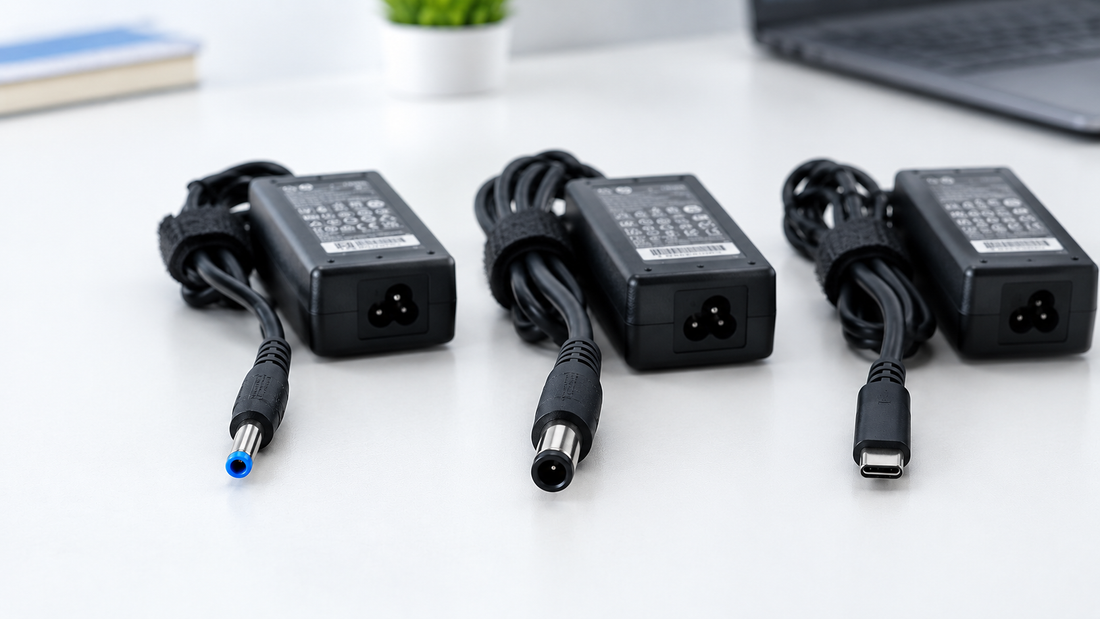 HP laptop charger blue pin, black pin and USB-C plugs - Top Tech UAE