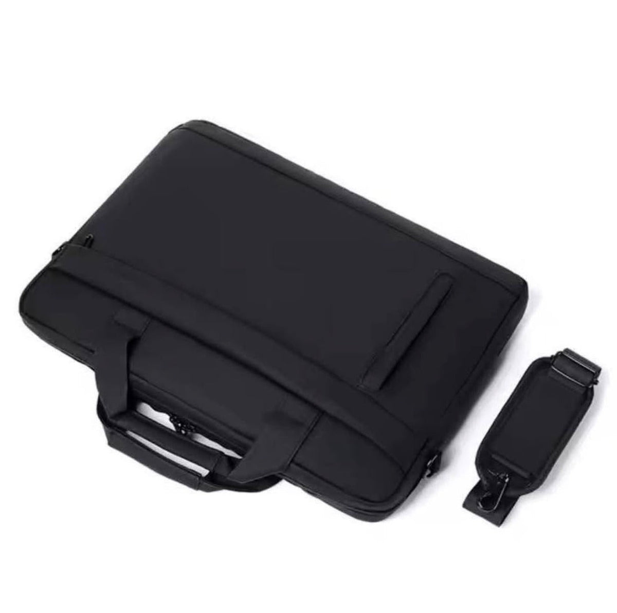 Black water-resistant laptop briefcase 14 inch with the shoulder strap detached