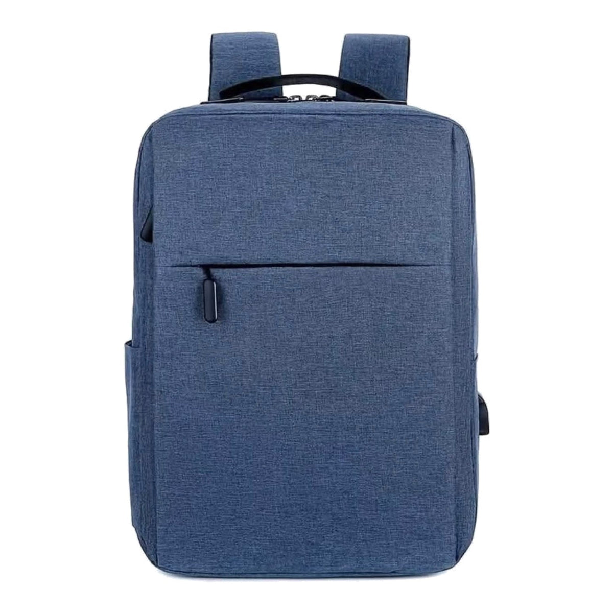 Blue water-resistant laptop backpack 15.6 inch with USB port, front view