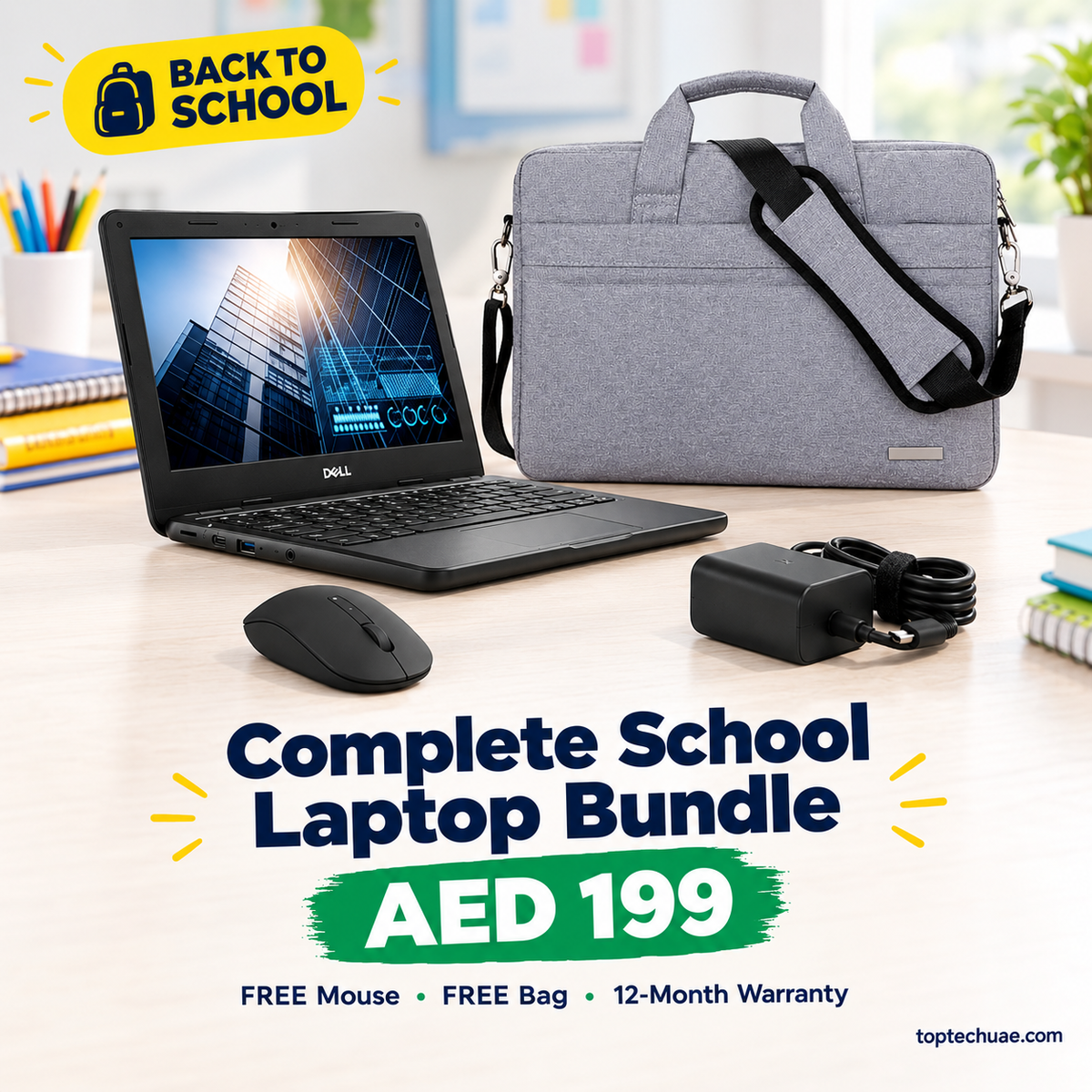Dell Chromebook 3100 school bundle with charger, free mouse and free laptop bag – AED 199 – Top Tech UAE