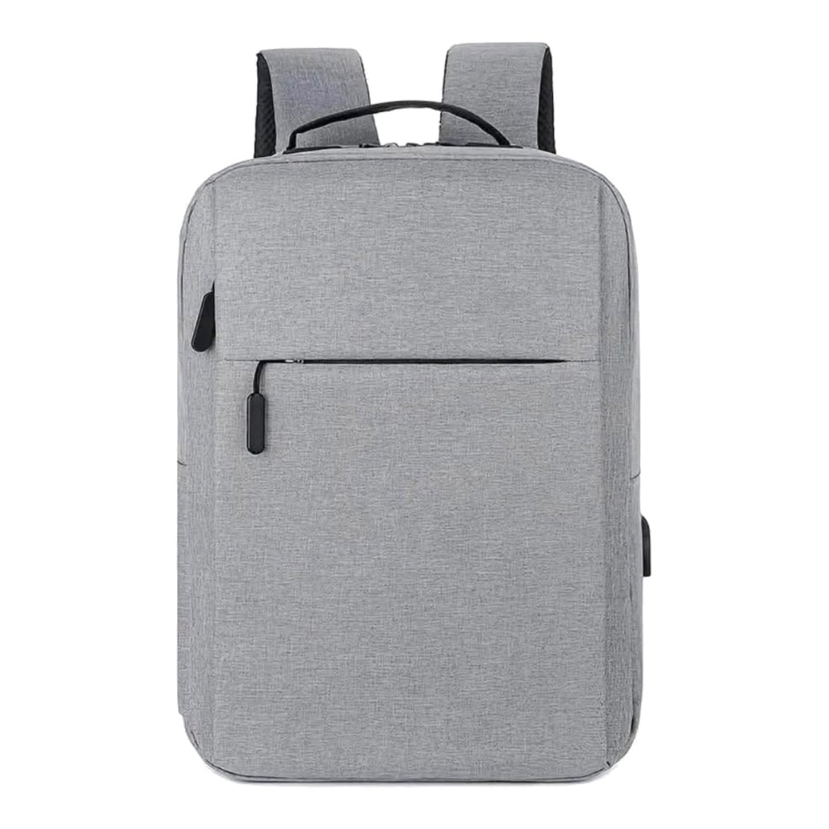 Gray water-resistant laptop backpack 15.6 inch with USB port and front zipper pocket