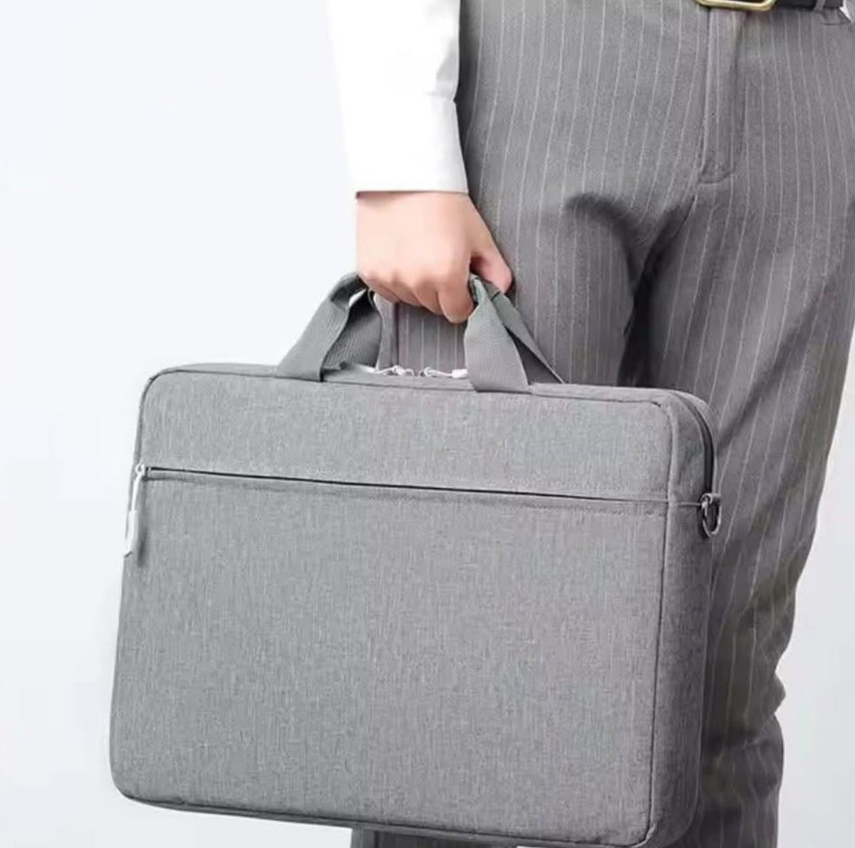 Gray water-resistant laptop briefcase 14 inch carried by hand