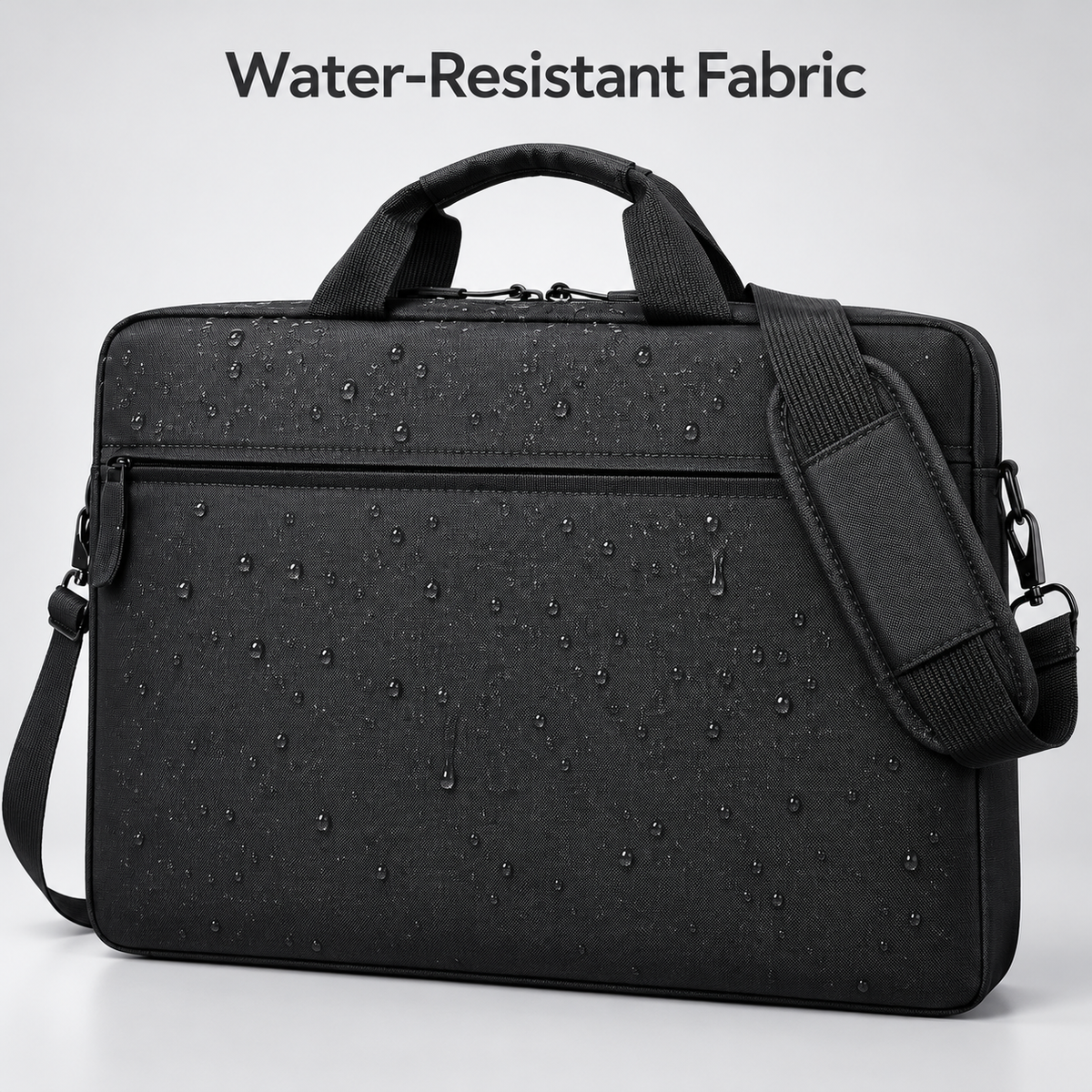 Black water-resistant laptop briefcase 14 inch, fabric detail