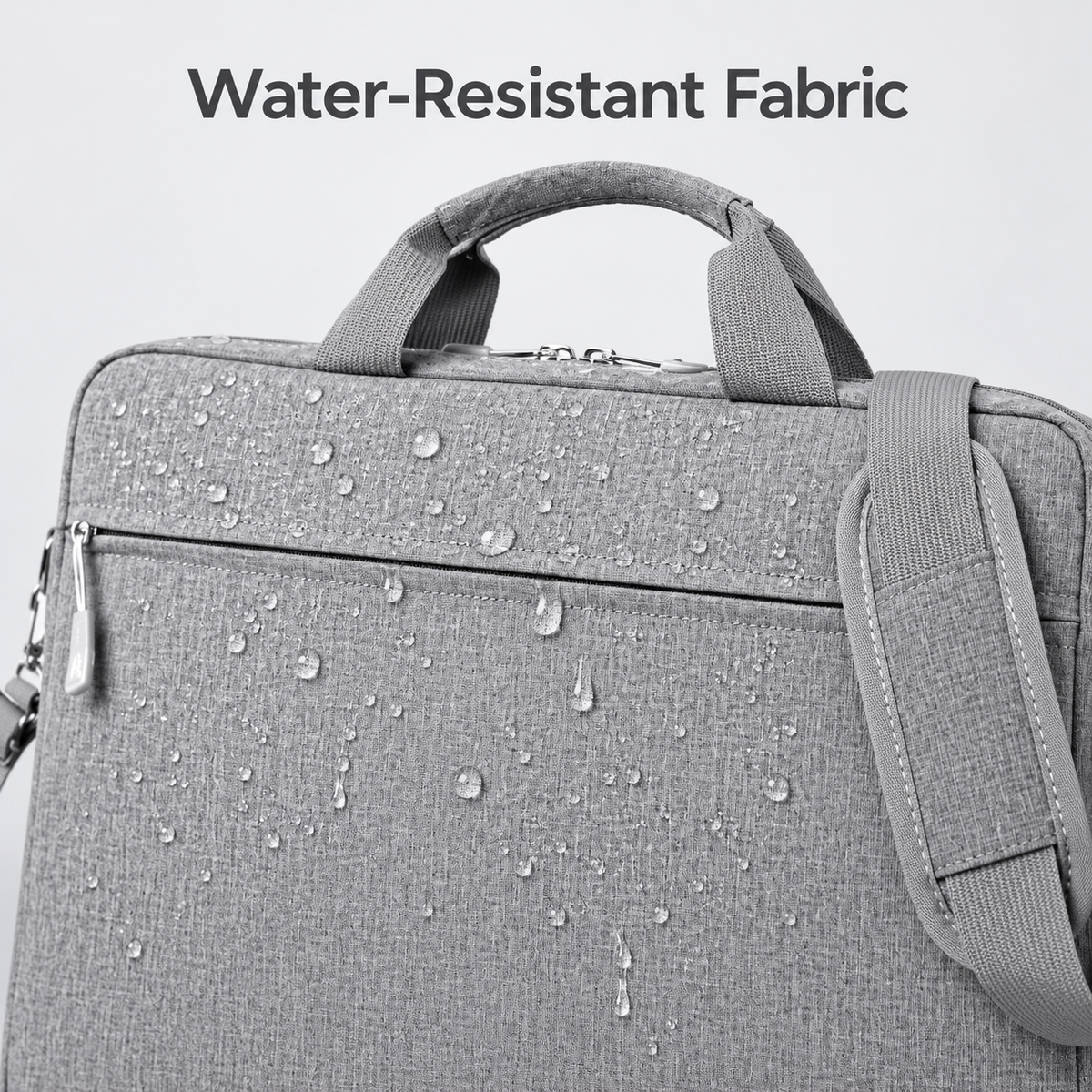 Gray water-resistant laptop briefcase 14 inch, fabric close-up