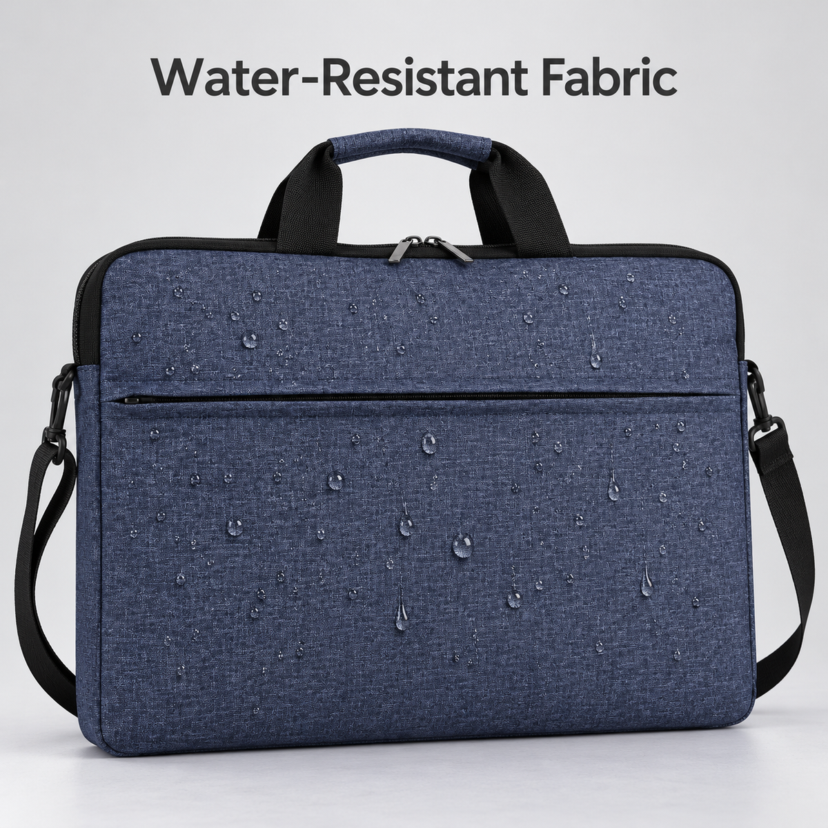 Navy blue water-resistant laptop briefcase 14 inch, fabric detail