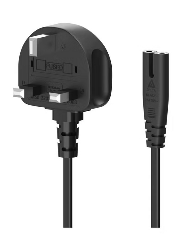 2 Prong UK AC Power Cord | Universal for TV, Printer, PS3 PS4 PS5, Laptop Charger | With Fuse