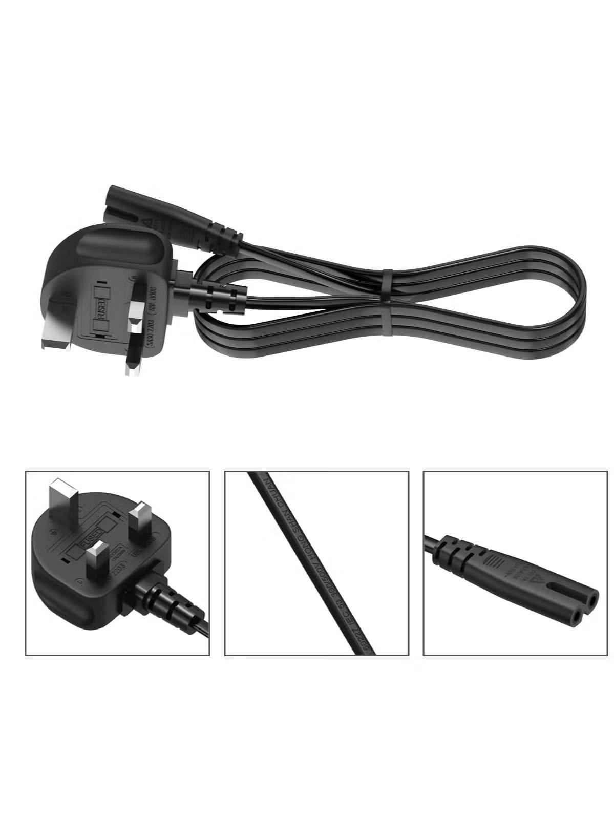 2 Prong UK AC Power Cord | Universal for TV, Printer, PS3 PS4 PS5, Laptop Charger | With Fuse